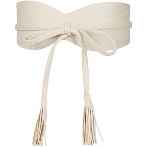 Faux Suede Tassel Belt Dress Vintage Bow Tie Corset Cinch Belt Waistband Beige